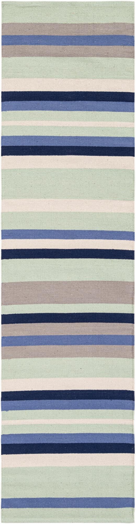 Coastal Stripe Dhurrie Collection Area Rug - Seashore Runner Aqua Blue and Gray  lifestyle 46