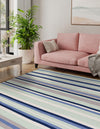 Coastal Stripe Dhurrie Collection Area Rug - Seashore Square Aqua Blue and Gray  lifestyle 73
