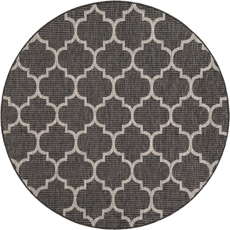 Garden Lattice Oasis Collection Area Rug - Arbor (Black) Round Black Main