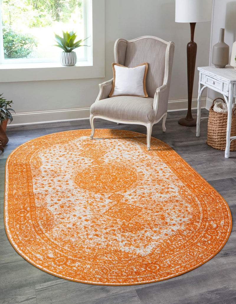 Dover Terrace Collection Area Rug - Marina (Orange) Oval Orange  lifestyle 0