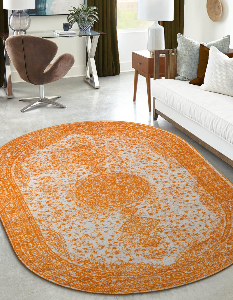 Dover Terrace Collection Area Rug - Marina (Orange) Oval Orange  lifestyle 9