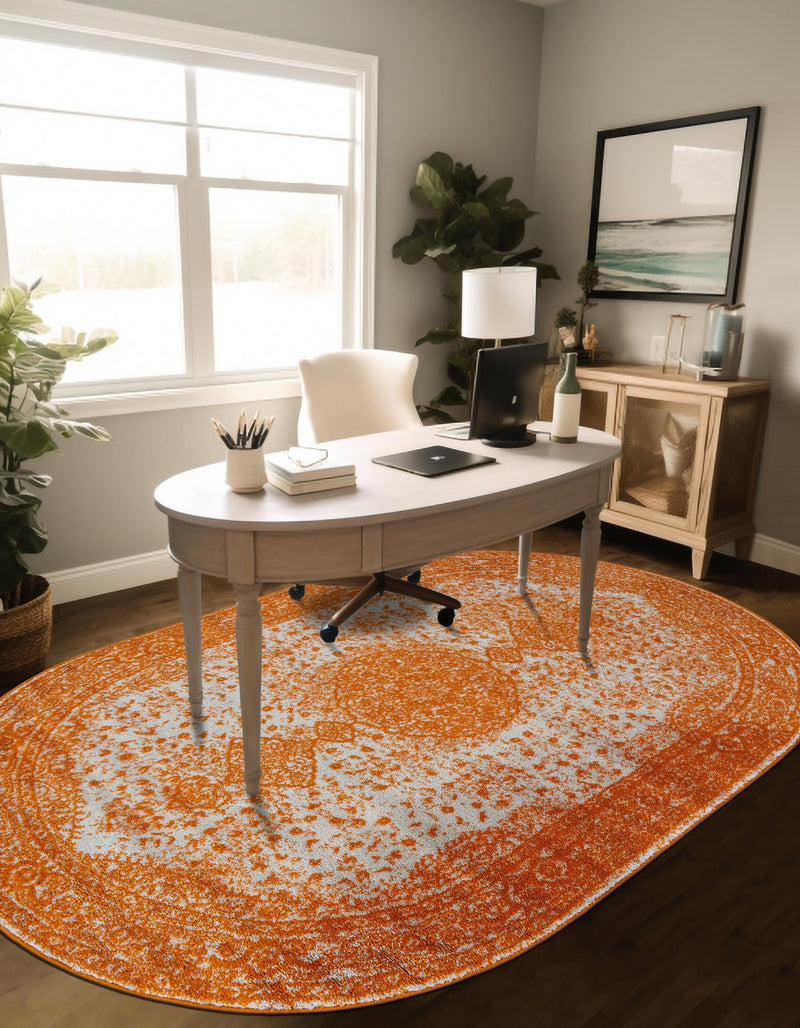 Dover Terrace Collection Area Rug - Marina (Orange) Oval Orange  lifestyle 11