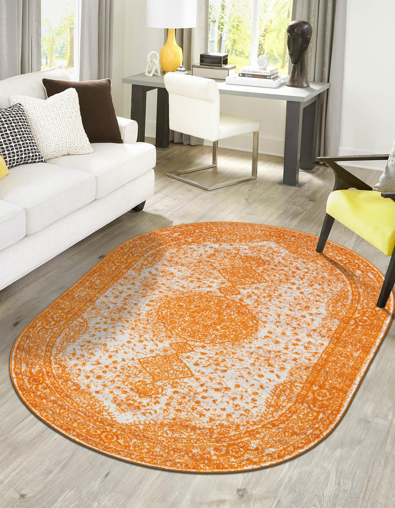 Dover Terrace Collection Area Rug - Marina (Orange) Oval Orange  lifestyle 12