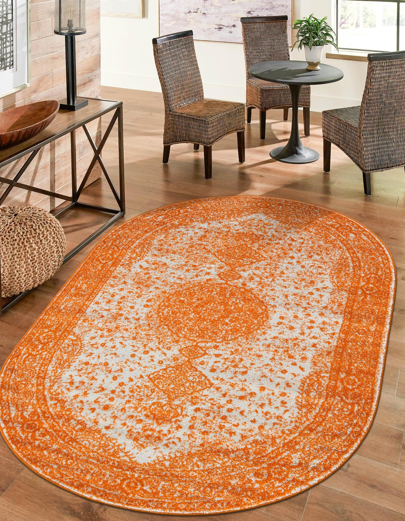 Dover Terrace Collection Area Rug - Marina (Orange) Oval Orange  lifestyle 13