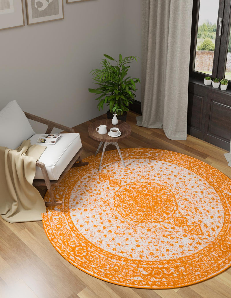 Dover Terrace Collection Area Rug - Marina (Orange) Round Orange  lifestyle 10
