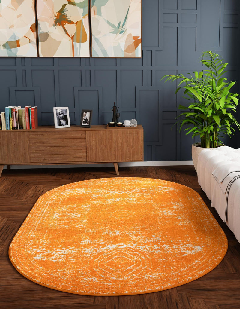 Dover Terrace Collection Area Rug -  Lagoon (Orange) Oval Orange  lifestyle 9