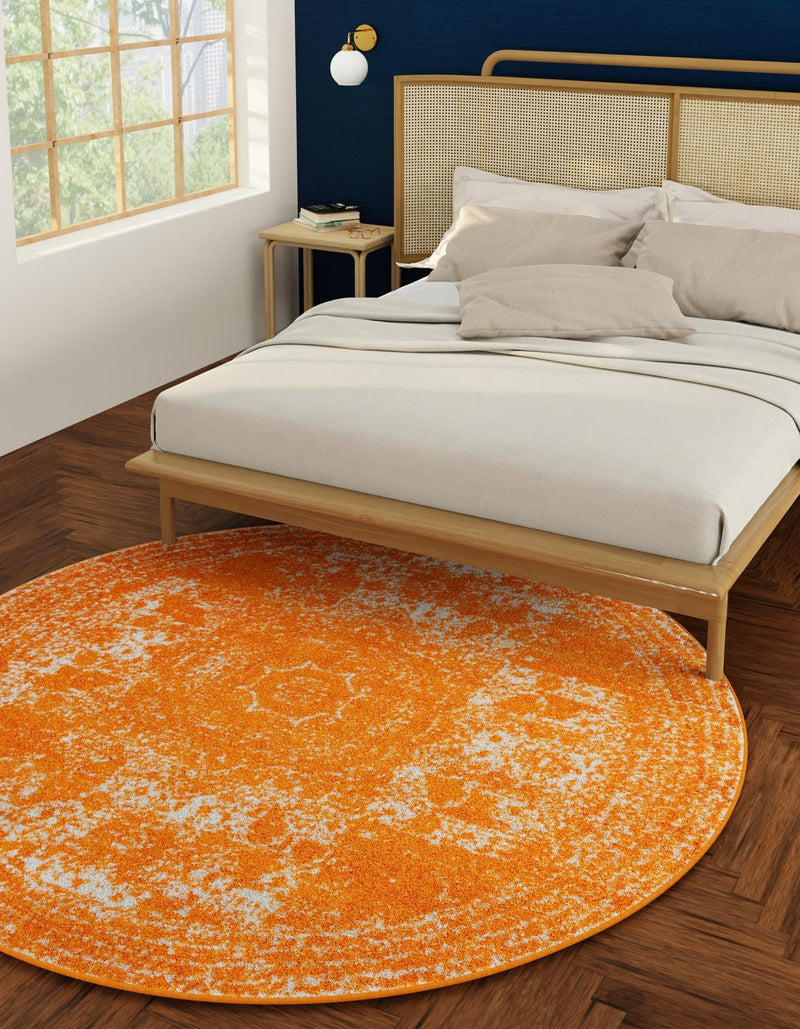 Dover Terrace Collection Area Rug -  Lagoon (Orange) Round Orange  lifestyle 4