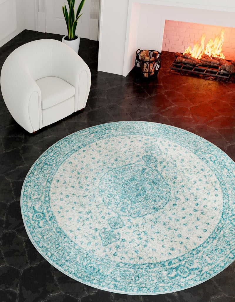 Dover Terrace Collection Area Rug - Marina (Aqua) Round Aqua  lifestyle 0