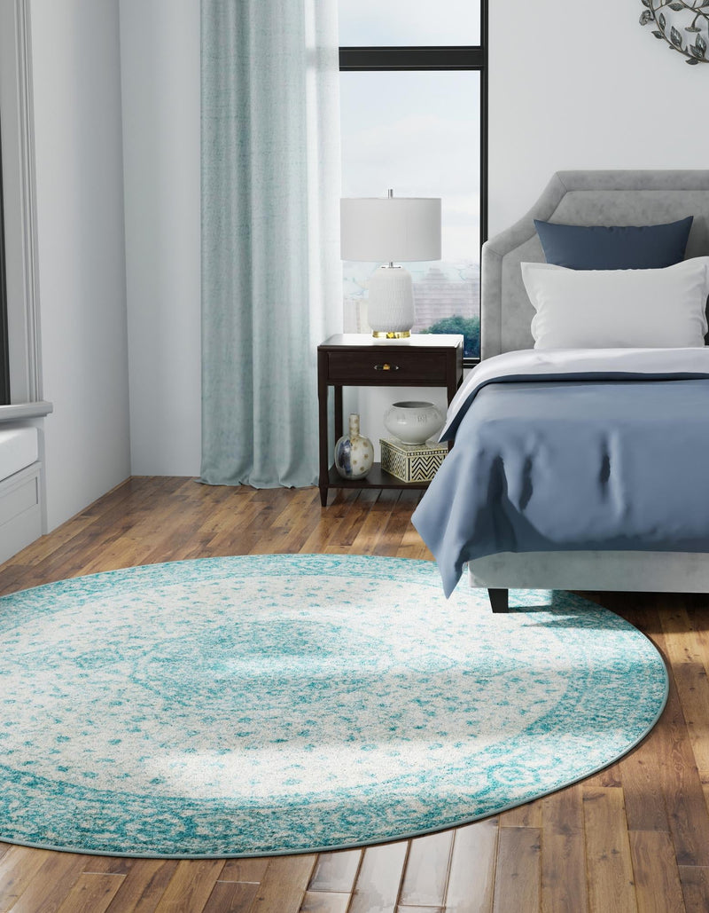 Dover Terrace Collection Area Rug - Marina (Aqua) Round Aqua  lifestyle 3