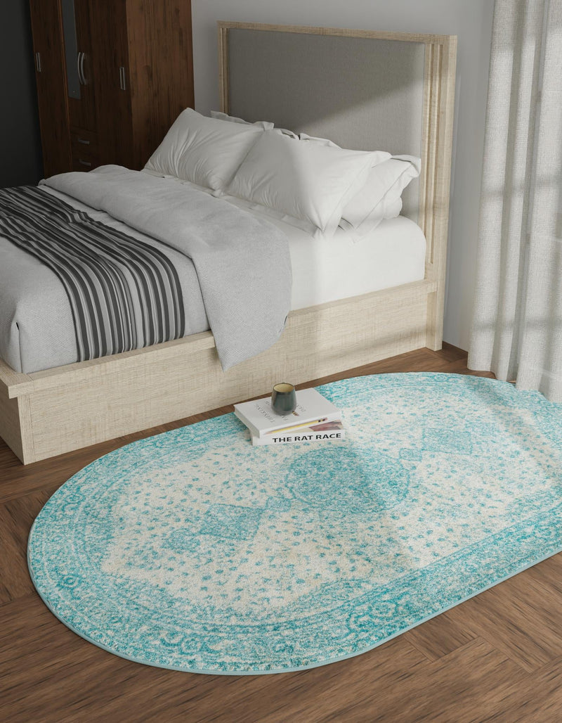 Dover Terrace Collection Area Rug - Marina (Aqua) Oval Aqua  lifestyle 4