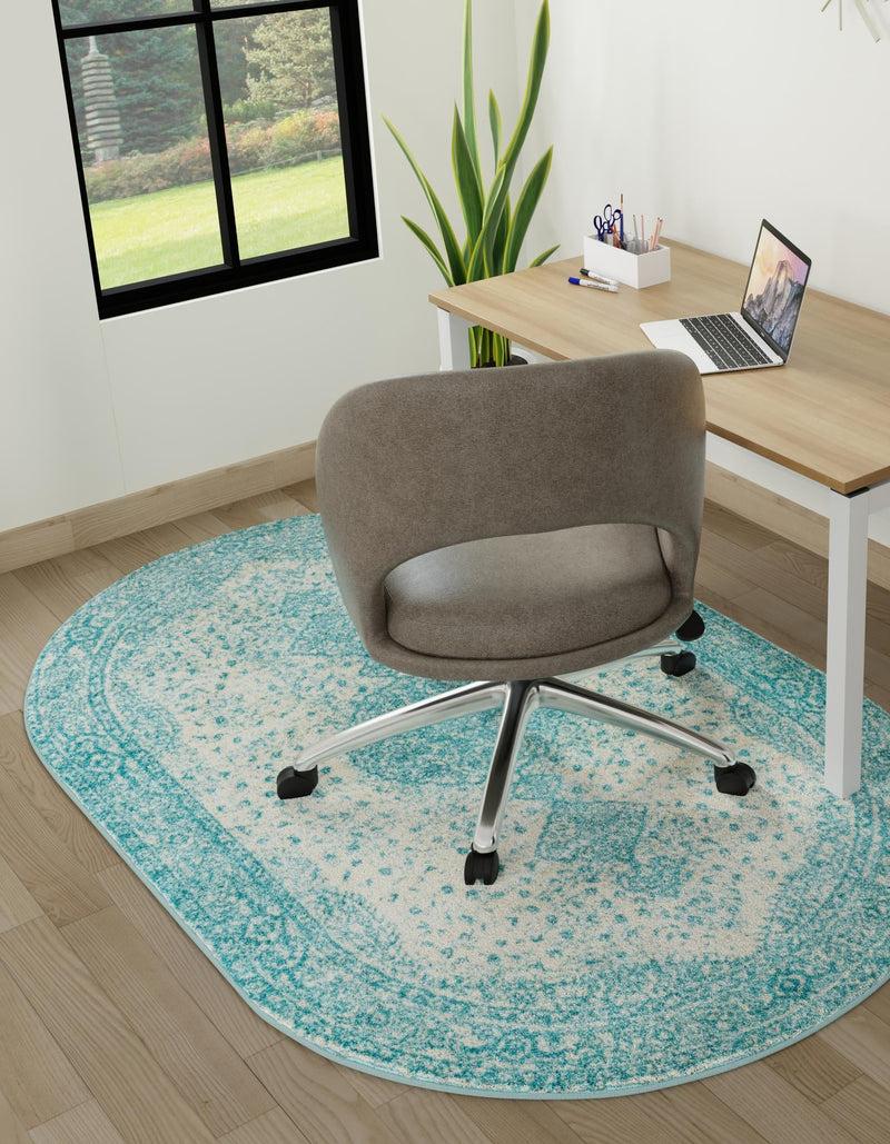 Dover Terrace Collection Area Rug - Marina (Aqua) Oval Aqua  lifestyle 8