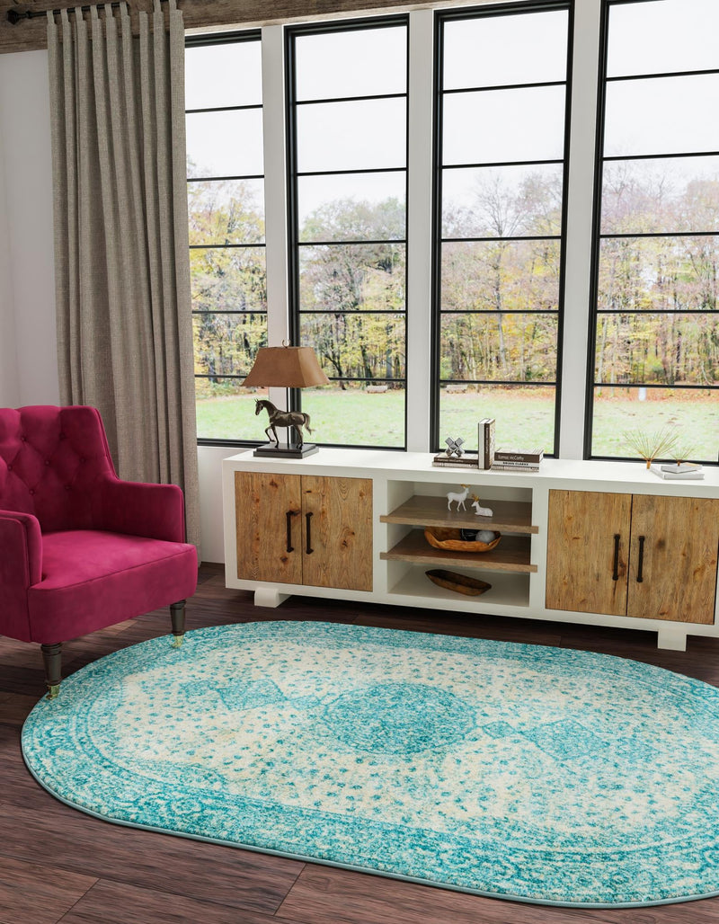 Dover Terrace Collection Area Rug - Marina (Aqua) Oval Aqua  lifestyle 9
