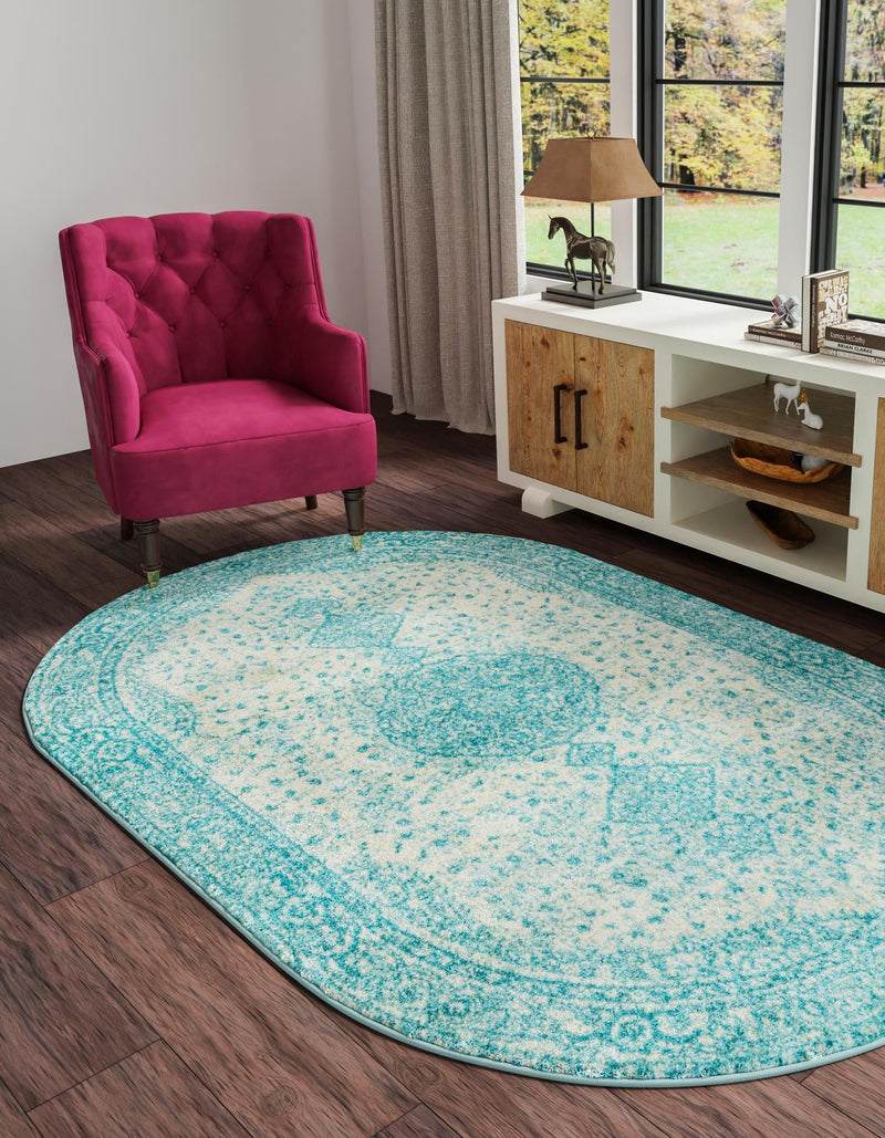 Dover Terrace Collection Area Rug - Marina (Aqua) Oval Aqua  lifestyle 10