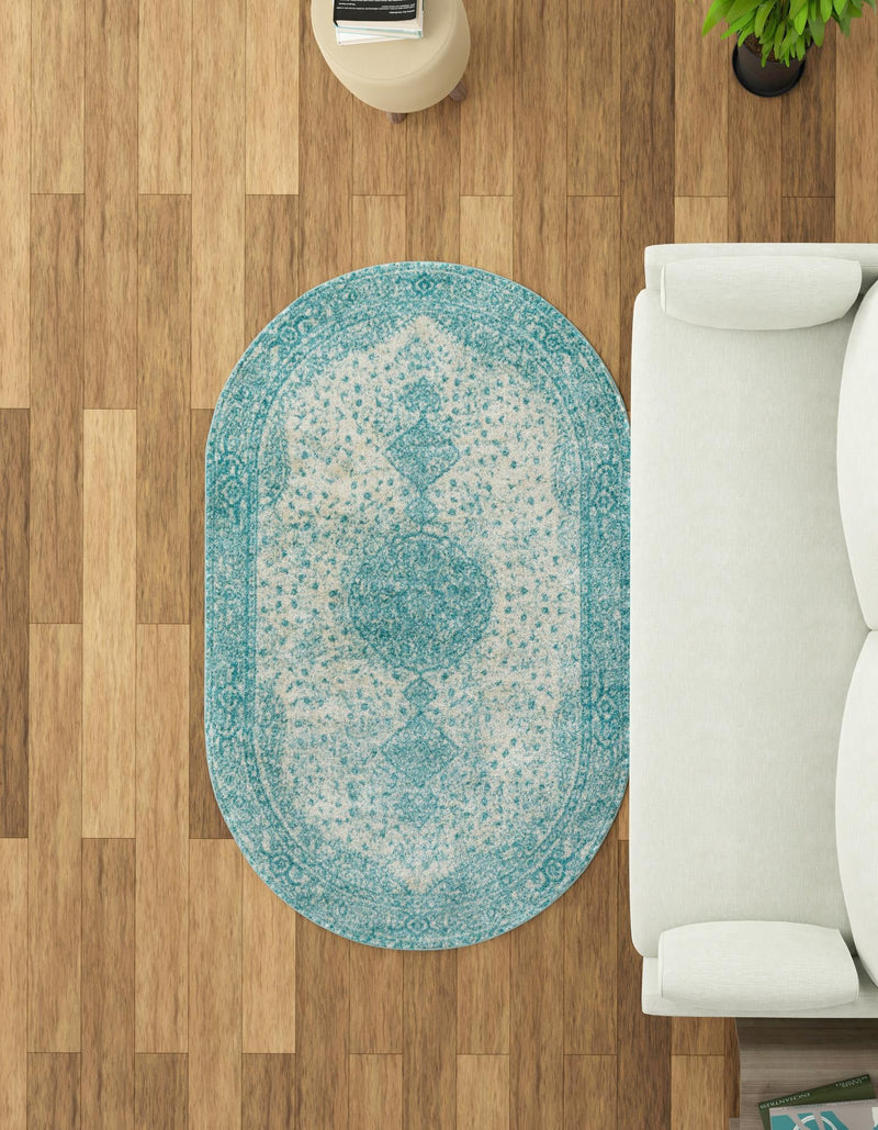 Dover Terrace Collection Area Rug - Marina (Aqua) Oval Aqua  lifestyle 23