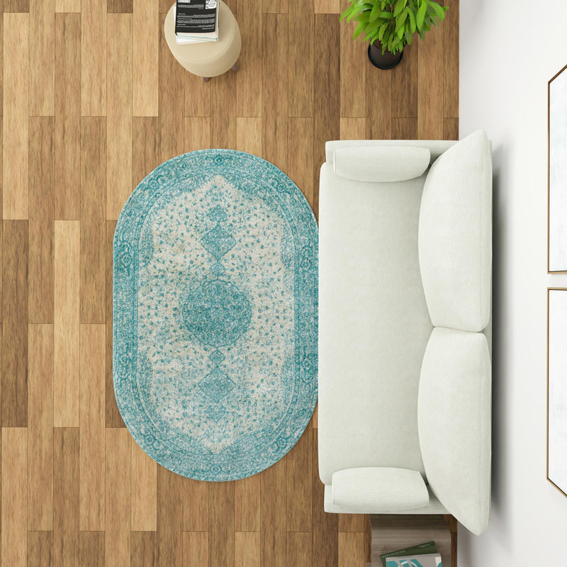 Dover Terrace Collection Area Rug - Marina (Aqua) Oval Aqua  lifestyle 27