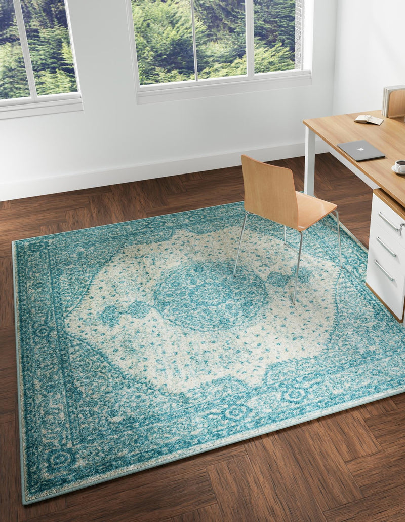 Dover Terrace Collection Area Rug - Marina (Aqua) Square Aqua  lifestyle 8