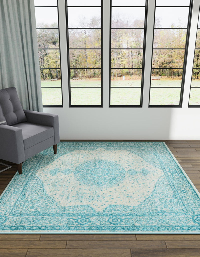 Dover Terrace Collection Area Rug - Marina (Aqua) Square Aqua  lifestyle 9
