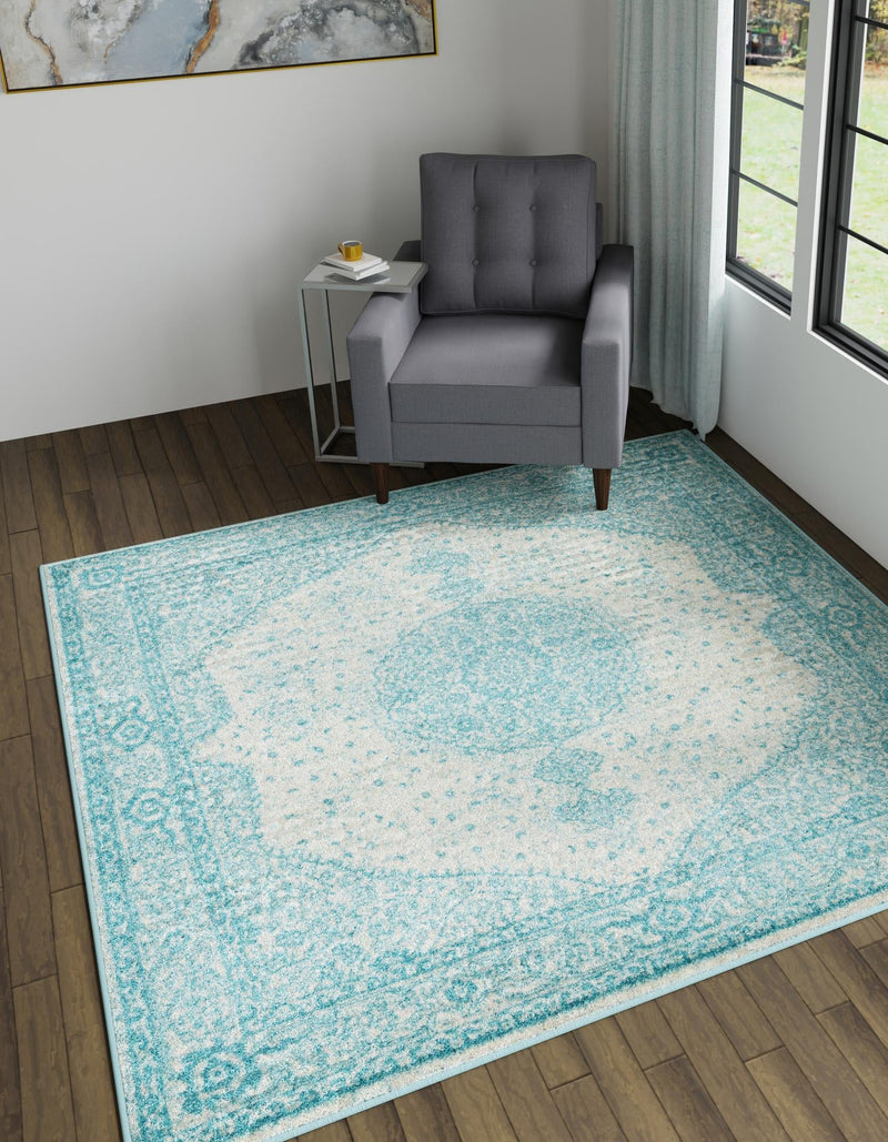 Dover Terrace Collection Area Rug - Marina (Aqua) Square Aqua  lifestyle 10