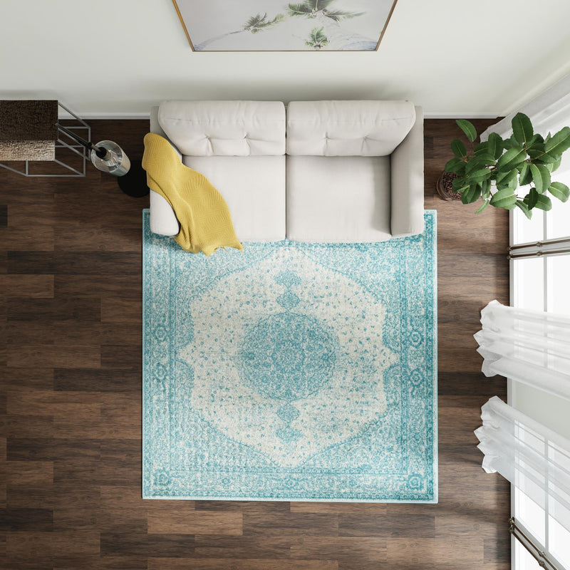 Dover Terrace Collection Area Rug - Marina (Aqua) Square Aqua  lifestyle 25