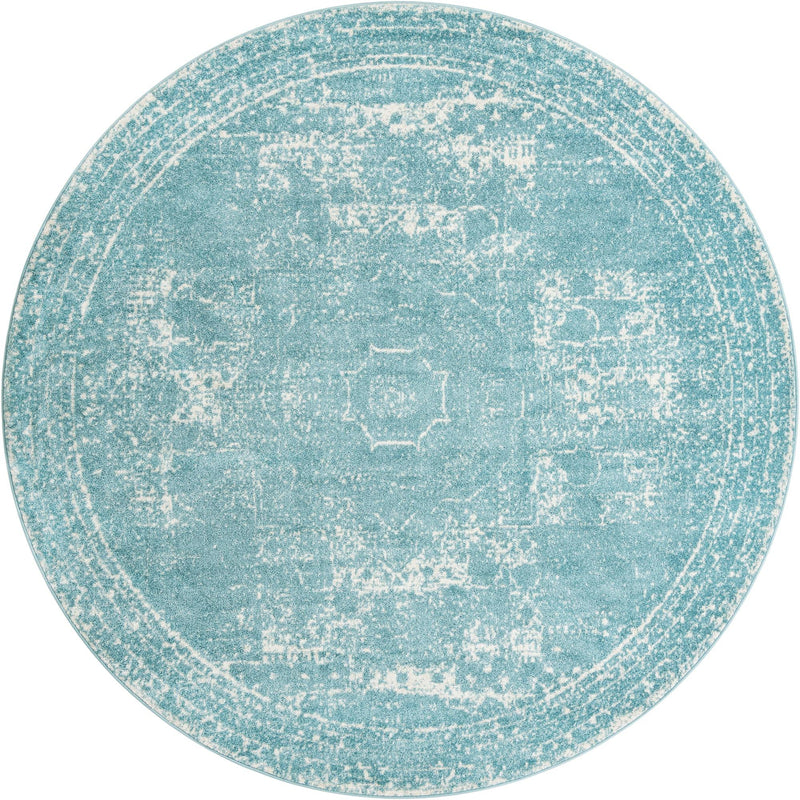 Dover Terrace Collection Area Rug -  Lagoon (Aqua) Round Aqua Main