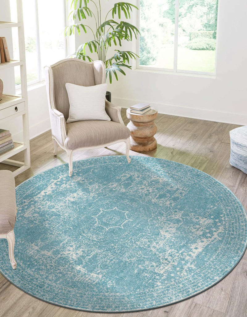 Dover Terrace Collection Area Rug -  Lagoon (Aqua) Round Aqua  lifestyle 1