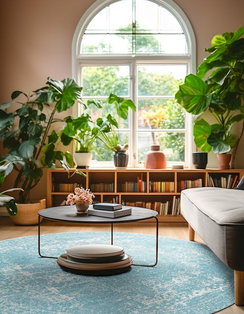 Dover Terrace Collection Area Rug -  Lagoon (Aqua) Round Aqua  lifestyle 2