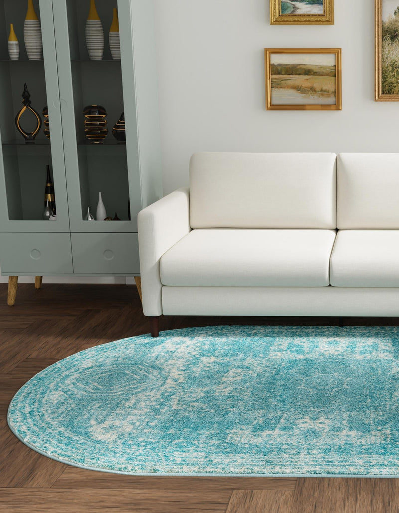 Dover Terrace Collection Area Rug -  Lagoon (Aqua) Oval Aqua  lifestyle 2