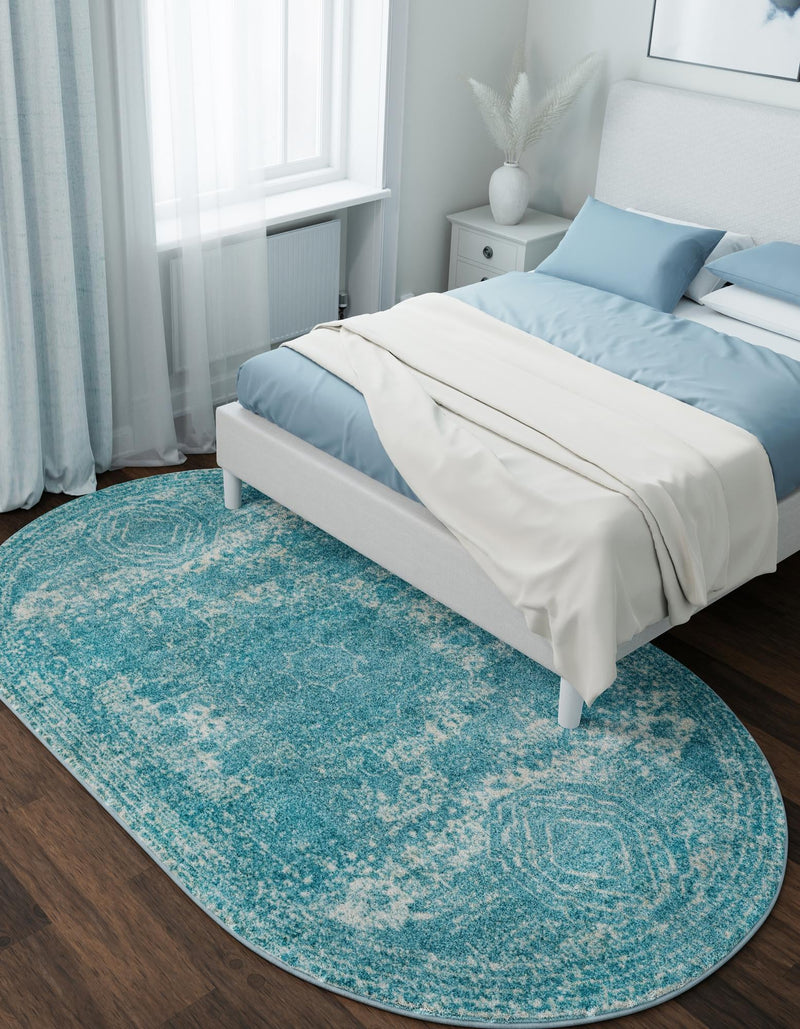 Dover Terrace Collection Area Rug -  Lagoon (Aqua) Oval Aqua  lifestyle 3