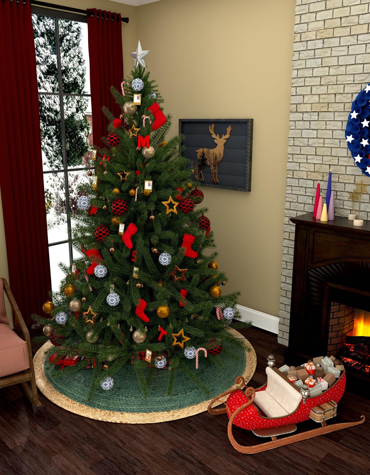 Holiday Hearth Rugs Collection Area Rug - Yuletide Round Green  lifestyle 6