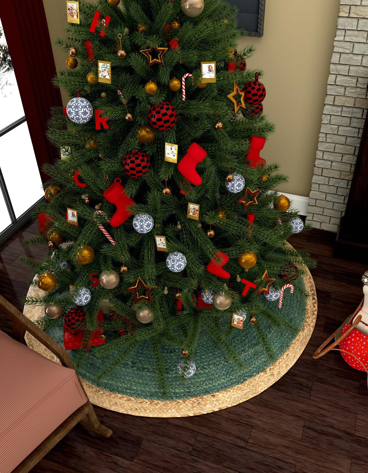 Holiday Hearth Rugs Collection Area Rug - Yuletide Round Green  lifestyle 10