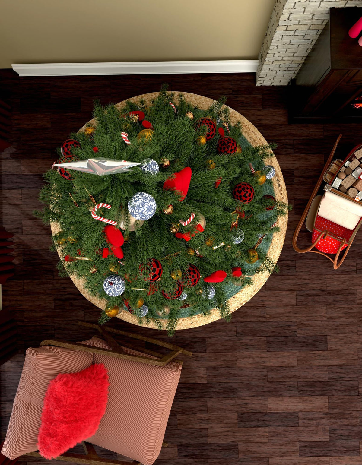 Holiday Hearth Rugs Collection Area Rug - Yuletide Round Green  lifestyle 48