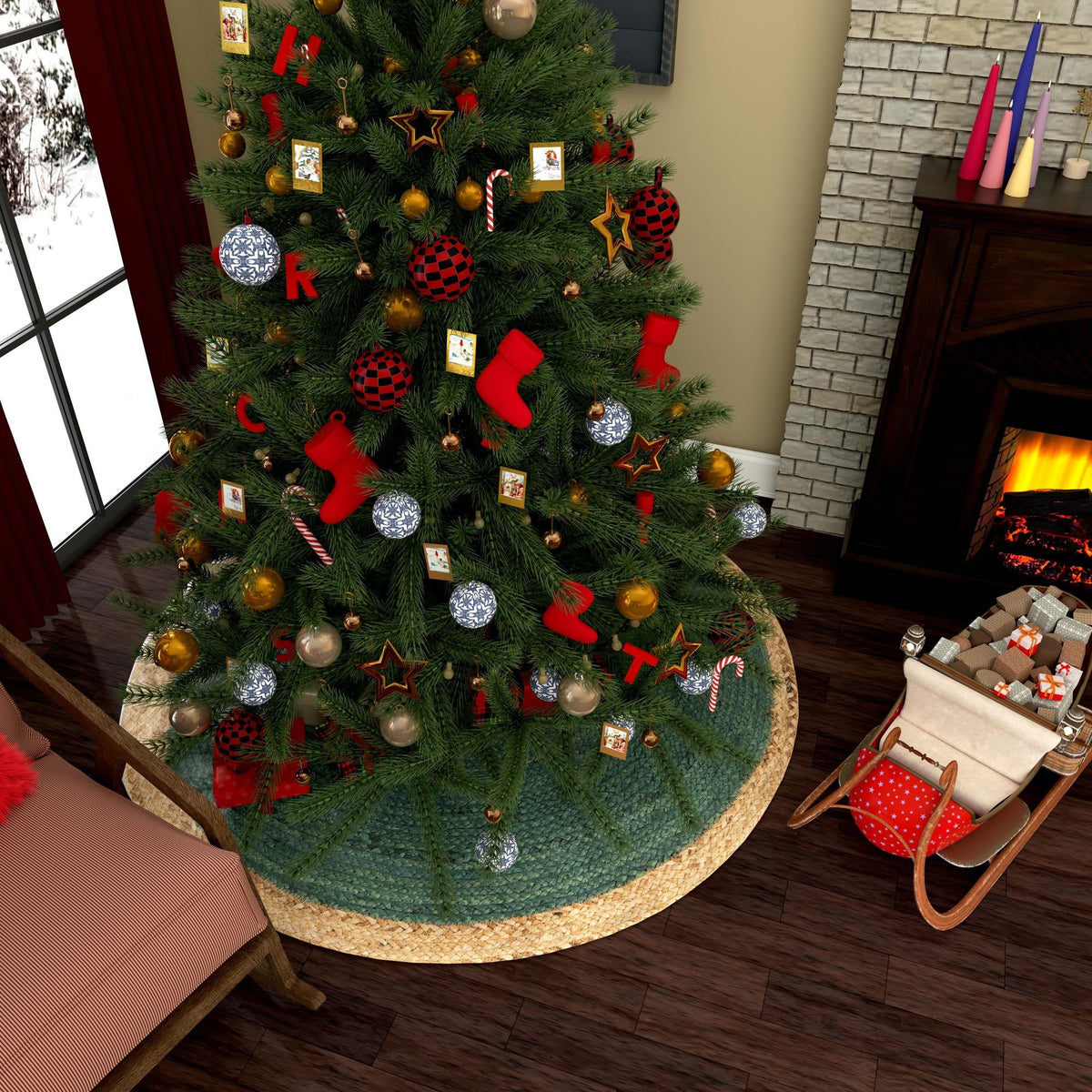 Holiday Hearth Rugs Collection Area Rug - Yuletide Round Green  lifestyle 56