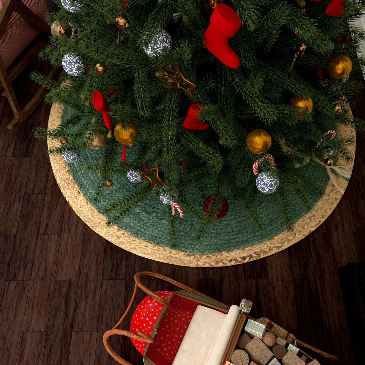 Holiday Hearth Rugs Collection Area Rug - Yuletide Round Green  lifestyle 60
