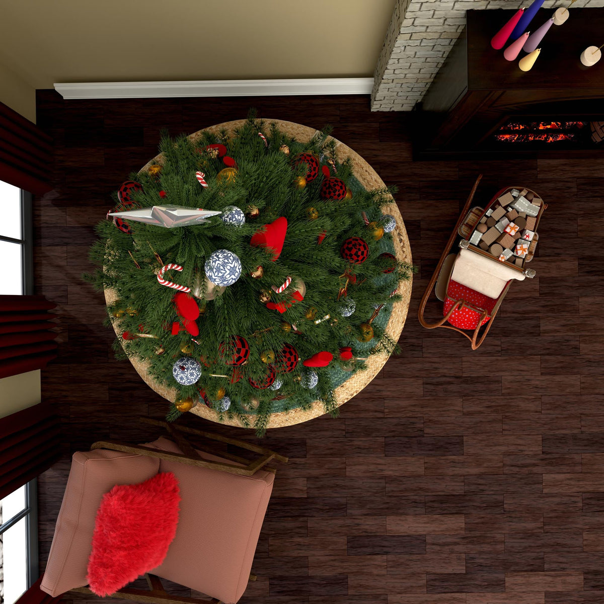 Holiday Hearth Rugs Collection Area Rug - Yuletide Round Green  lifestyle 66