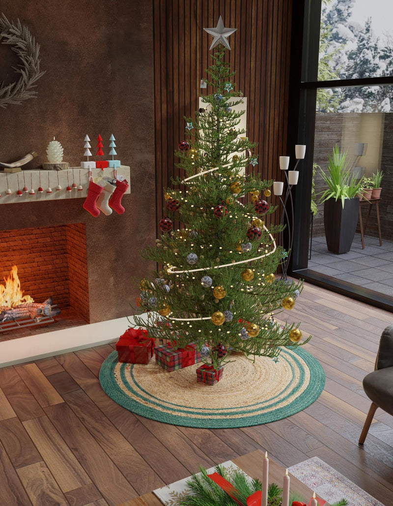Holiday Hearth Rugs Collection Area Rug - Yuletide Round Natural and Green  lifestyle 7