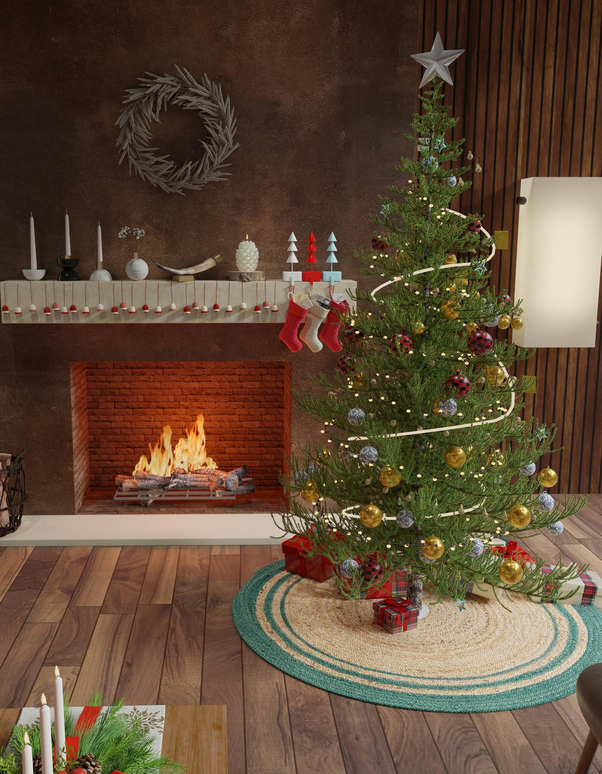 Holiday Hearth Rugs Collection Area Rug - Yuletide Round Natural and Green  lifestyle 17