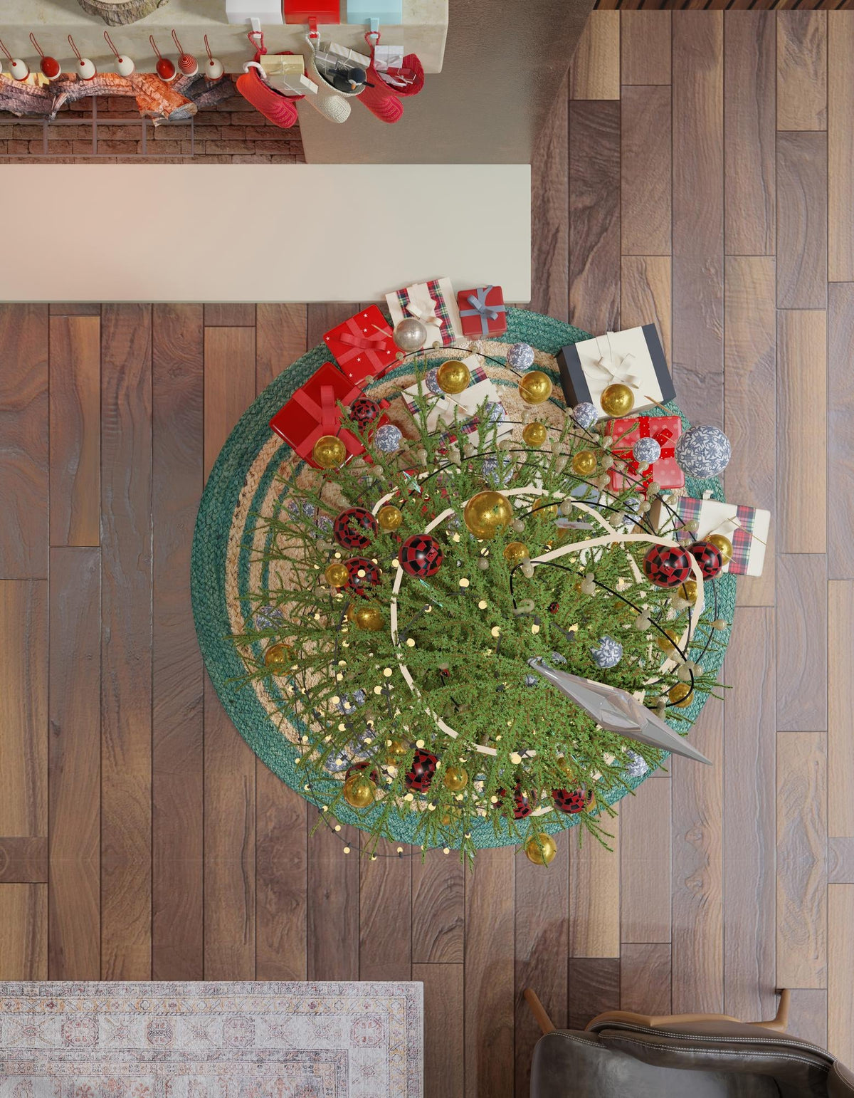 Holiday Hearth Rugs Collection Area Rug - Yuletide Round Natural and Green  lifestyle 49