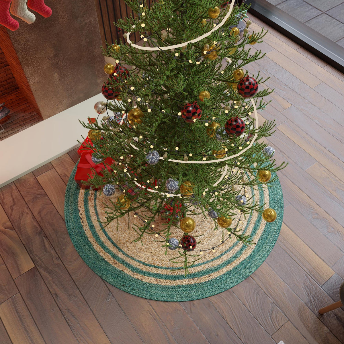 Holiday Hearth Rugs Collection Area Rug - Yuletide Round Natural and Green  lifestyle 61