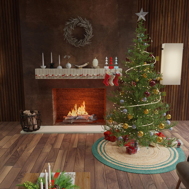 Holiday Hearth Rugs Collection Area Rug - Yuletide Round Natural and Green  lifestyle 63