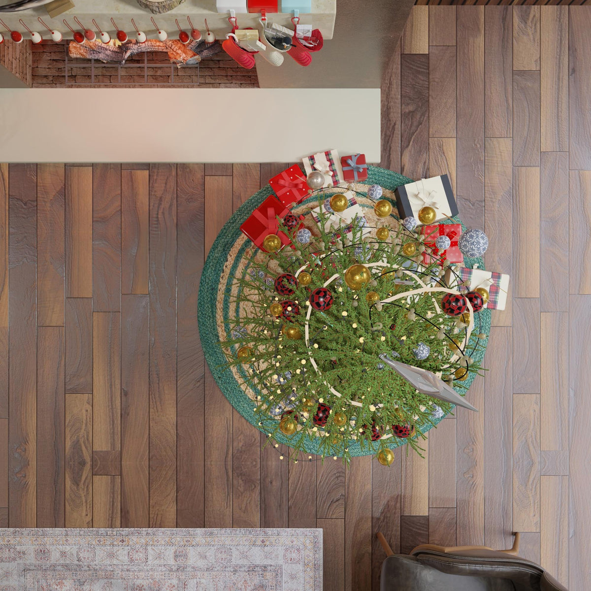 Holiday Hearth Rugs Collection Area Rug - Yuletide Round Natural and Green  lifestyle 67