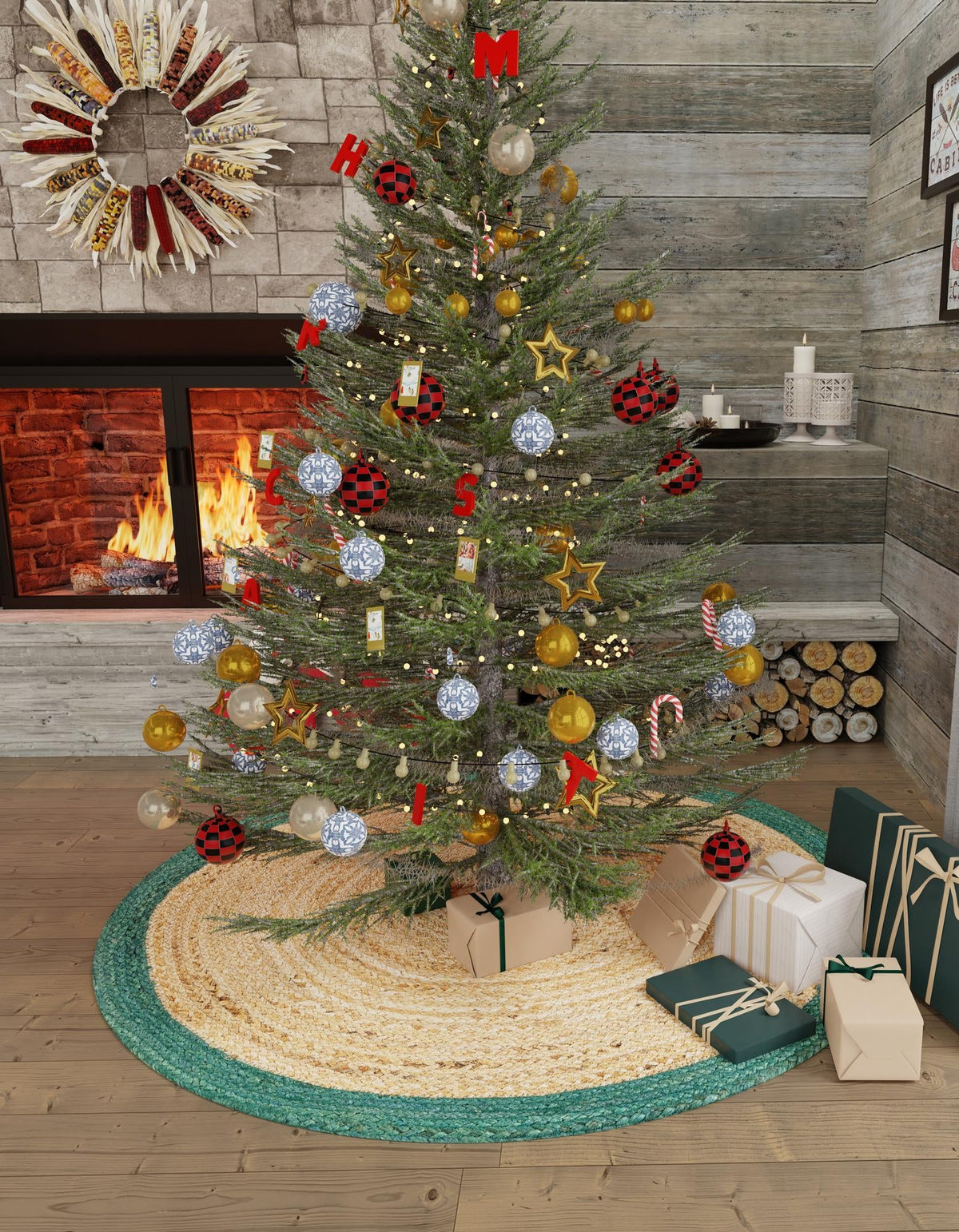 Holiday Hearth Rugs Collection Area Rug - Yuletide Round Green and Natural  lifestyle 10