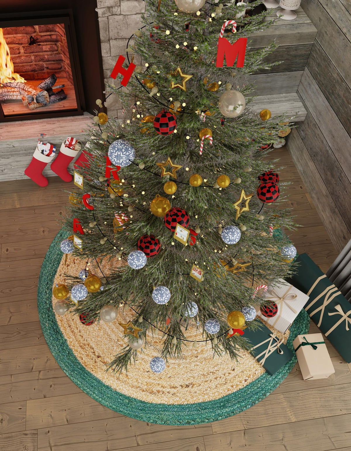 Holiday Hearth Rugs Collection Area Rug - Yuletide Round Green and Natural  lifestyle 22