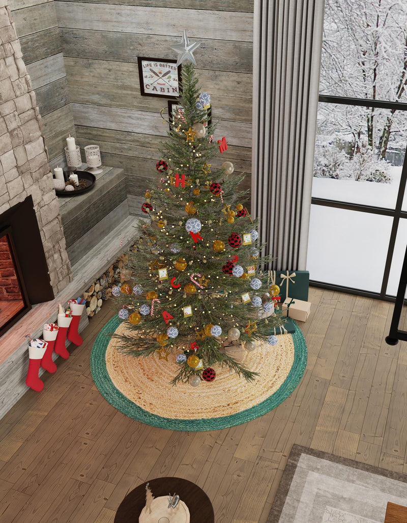 Holiday Hearth Rugs Collection Area Rug - Yuletide Round Green and Natural  lifestyle 26