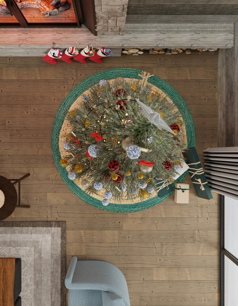 Holiday Hearth Rugs Collection Area Rug - Yuletide Round Green and Natural  lifestyle 74