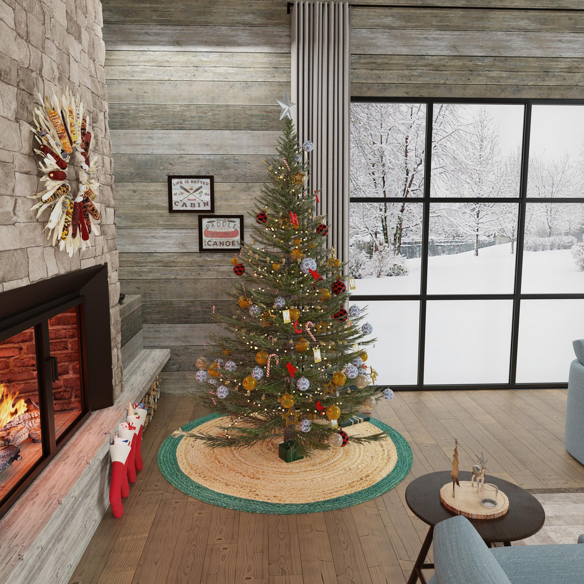 Holiday Hearth Rugs Collection Area Rug - Yuletide Round Green and Natural  lifestyle 86