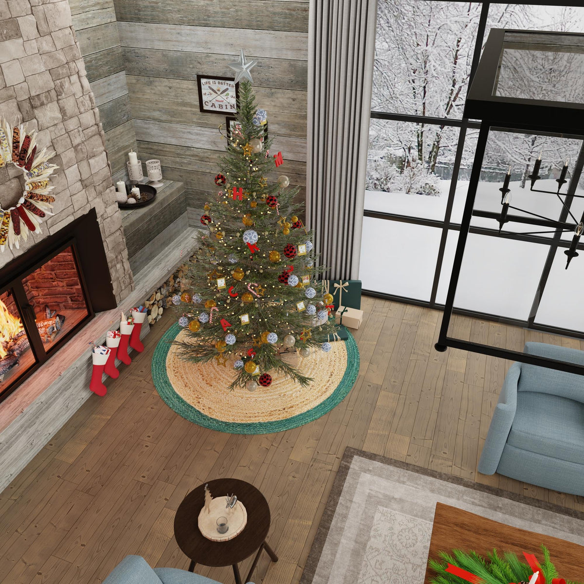 Holiday Hearth Rugs Collection Area Rug - Yuletide Round Green and Natural  lifestyle 96