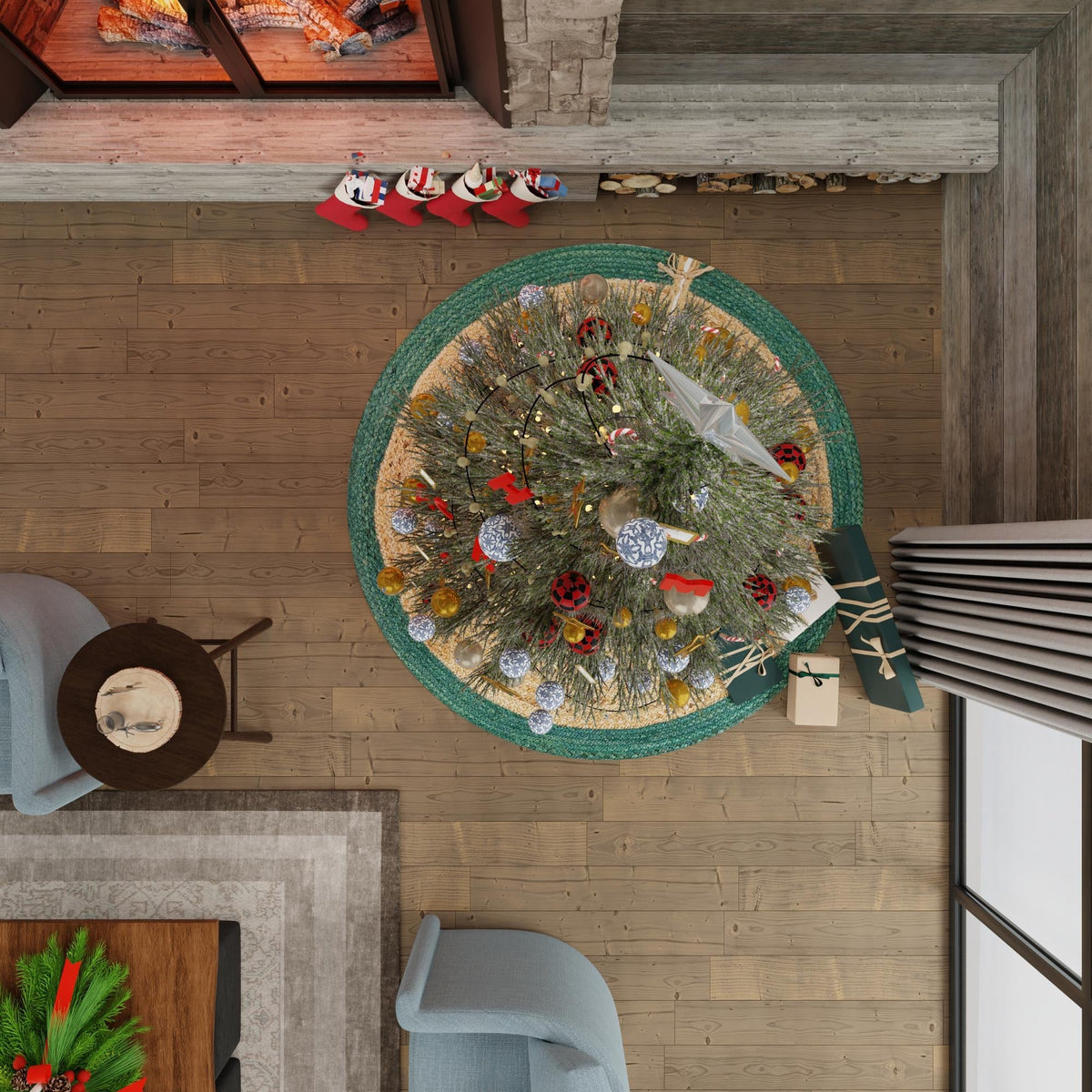 Holiday Hearth Rugs Collection Area Rug - Yuletide Round Green and Natural  lifestyle 102