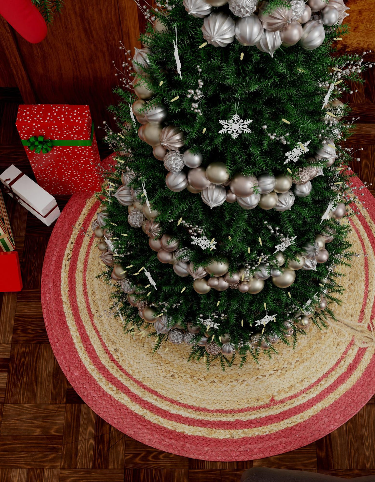 Holiday Hearth Rugs Collection Area Rug - Yuletide Round Natural and Red  lifestyle 9