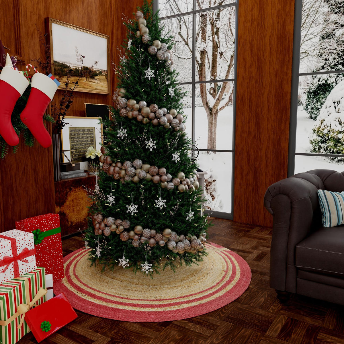 Holiday Hearth Rugs Collection Area Rug - Yuletide Round Natural and Red  lifestyle 51