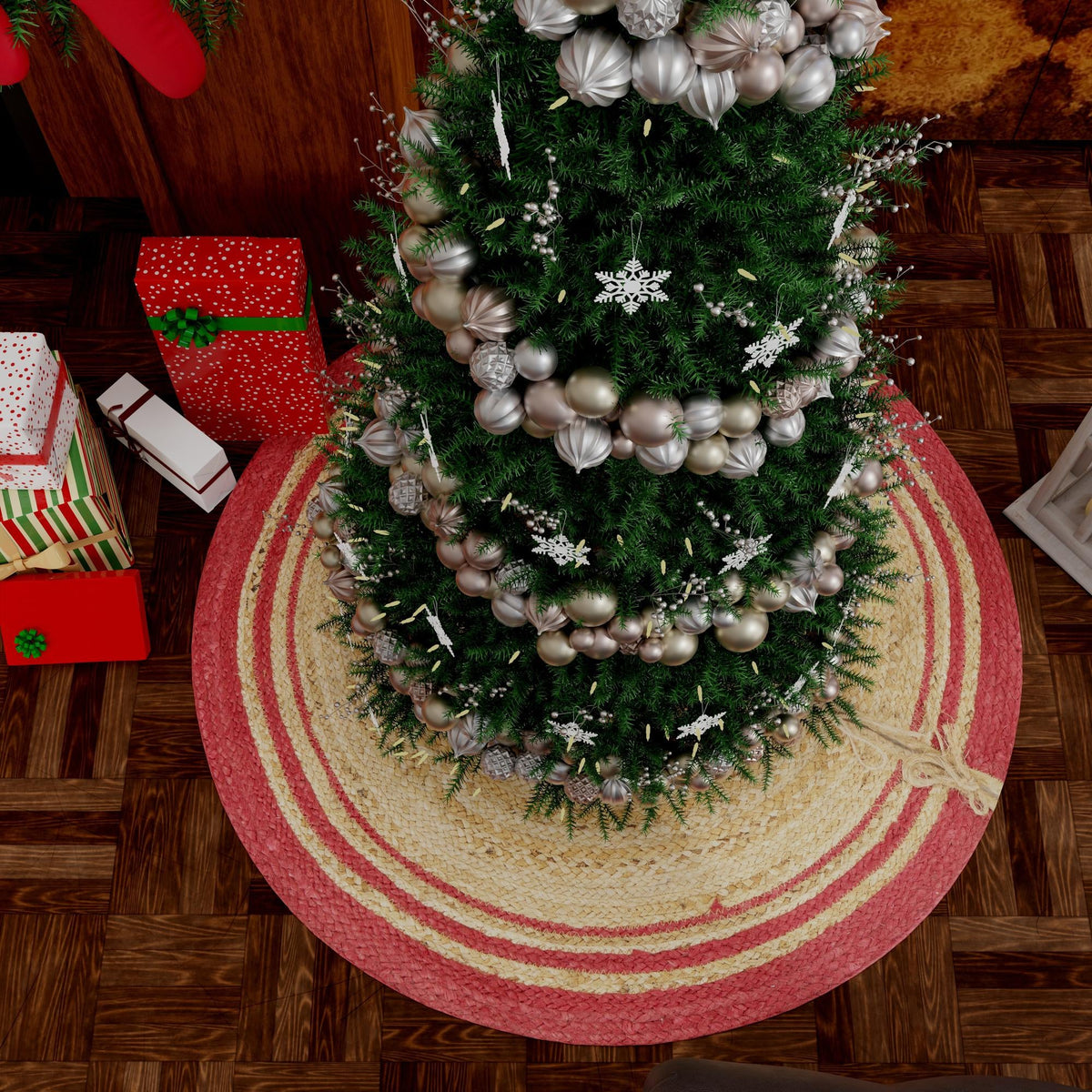 Holiday Hearth Rugs Collection Area Rug - Yuletide Round Natural and Red  lifestyle 55
